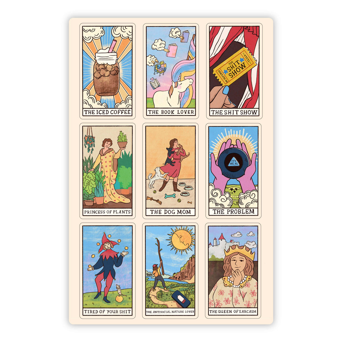 Tarot Card Sticker 6 Pack Colorful