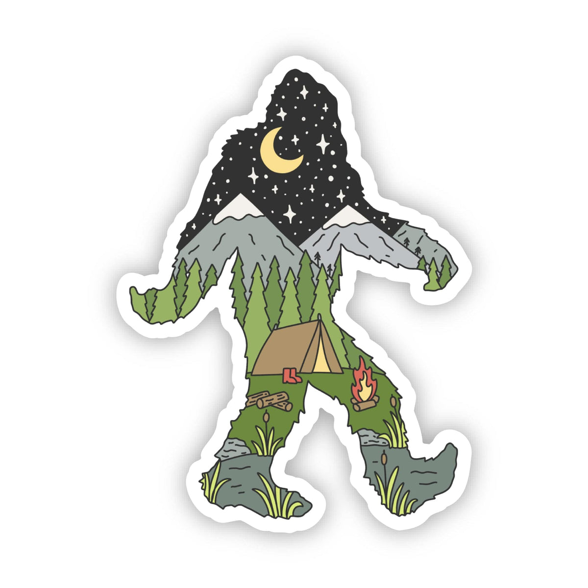 Bigfoot Camping Mountain Sticker – Big Moods