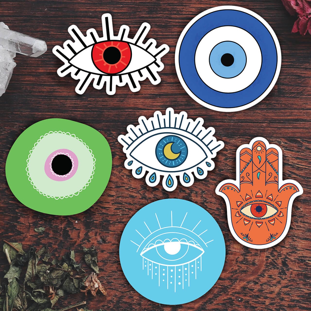 Evil Eye Stickers 6 Pack - Protection, Courage, Intelligence – Big