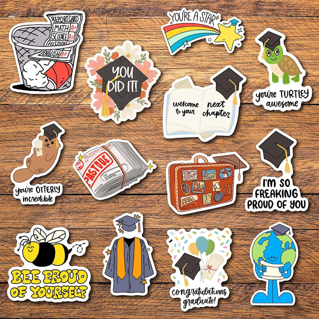 Graduated Ring Sticker Illustrated Graduation Stickers 13 Pack – Big Moods