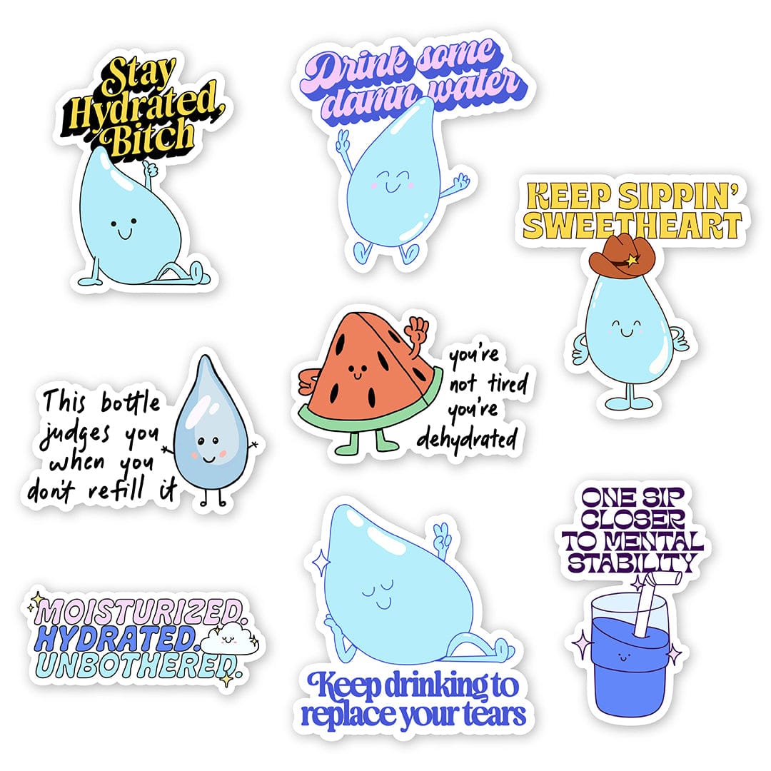 Stay Hydrated Characters Stickers 8 Pack – Big Moods