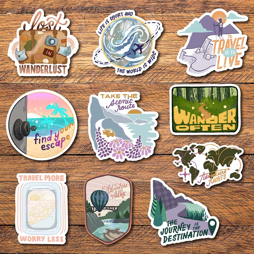 Adventure Line Sticker Travel & Adventure Stickers 10 Pack – Big Moods