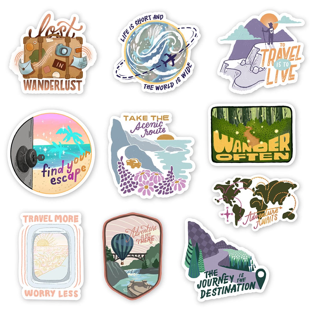Adventure Line Sticker Travel & Adventure Stickers 10 Pack – Big Moods