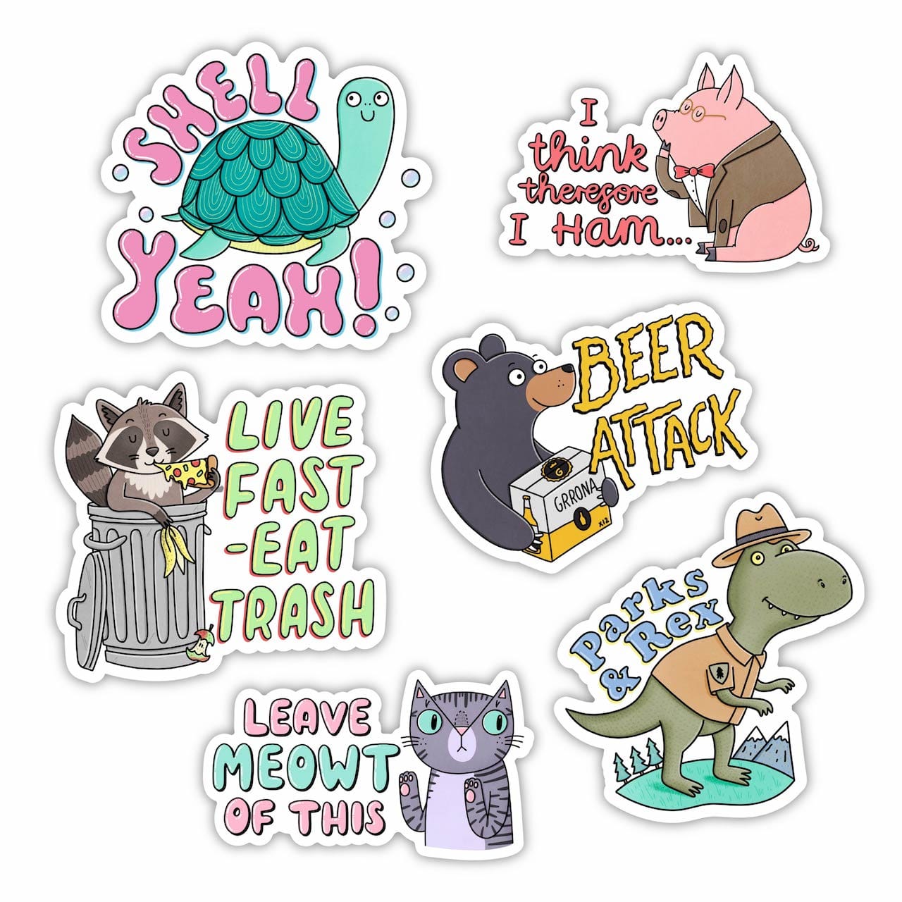 Animal Pun Sticker 6 Pack