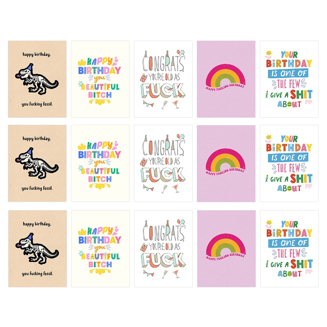 Sarcastic Birthday Cards 15 Pack (3x of each design) – Big Moods