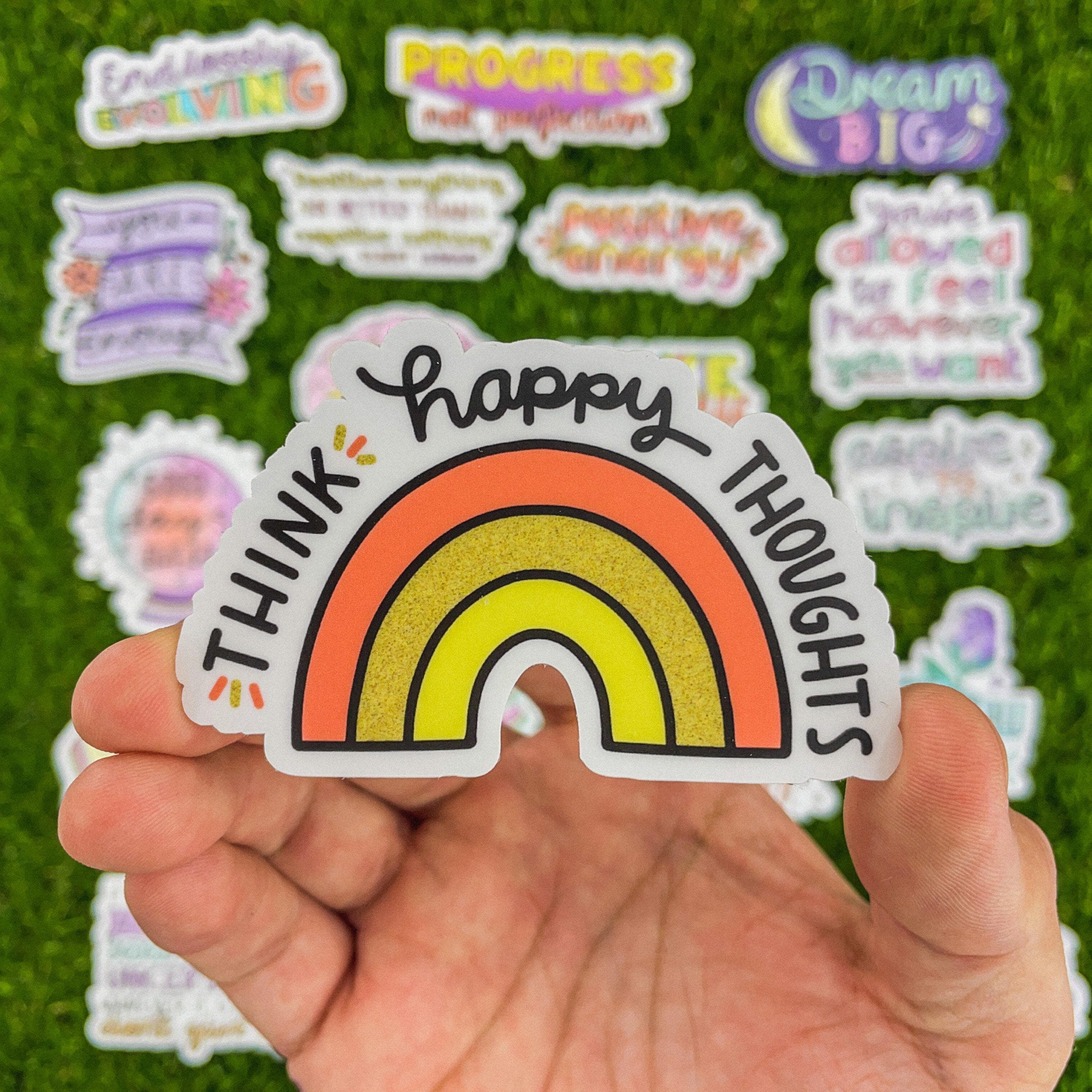 Think Happy Thoughts Multicolor Rainbow Sticker – Big Moods