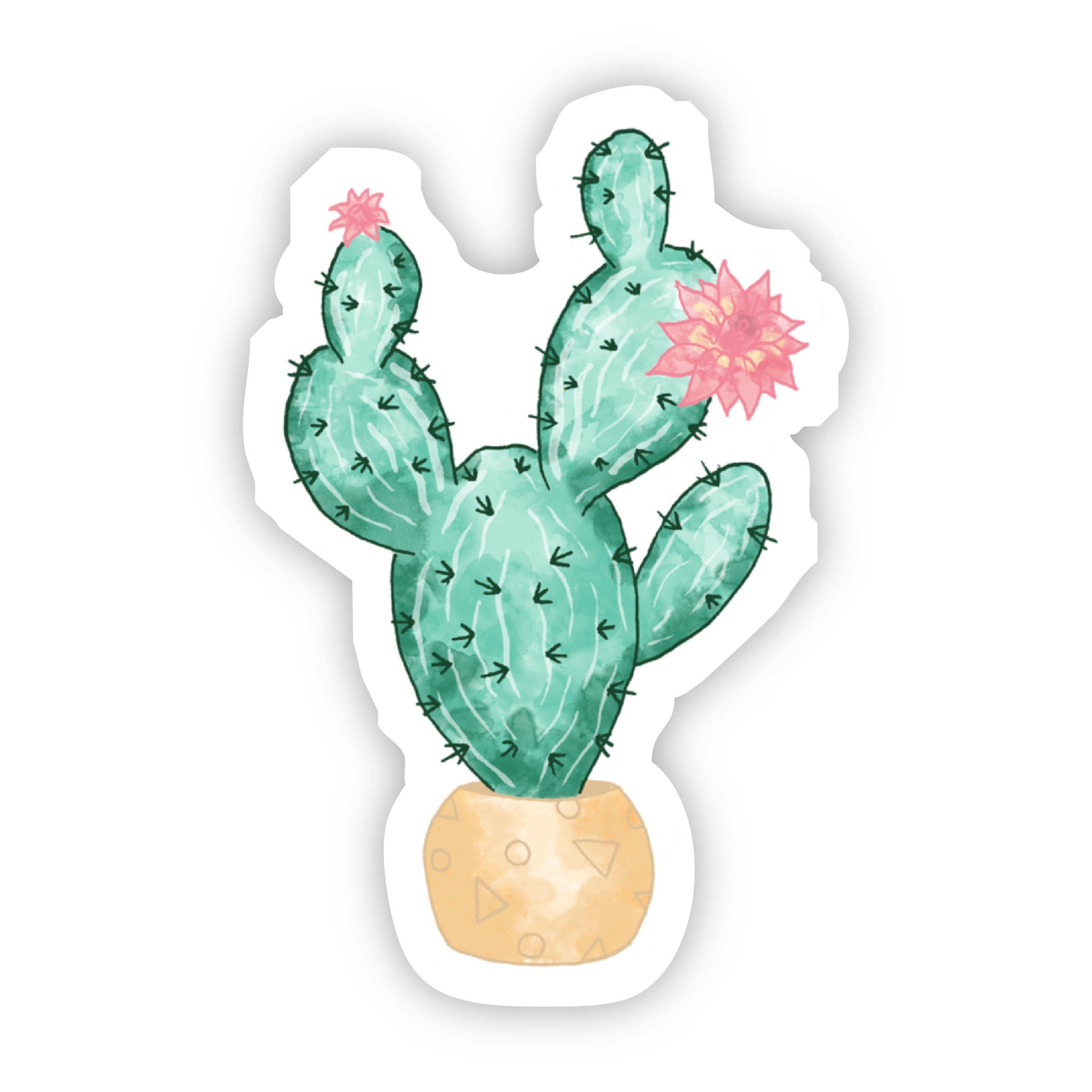 Cactus with Pink Flower Sticker - Watercolor – Big Moods