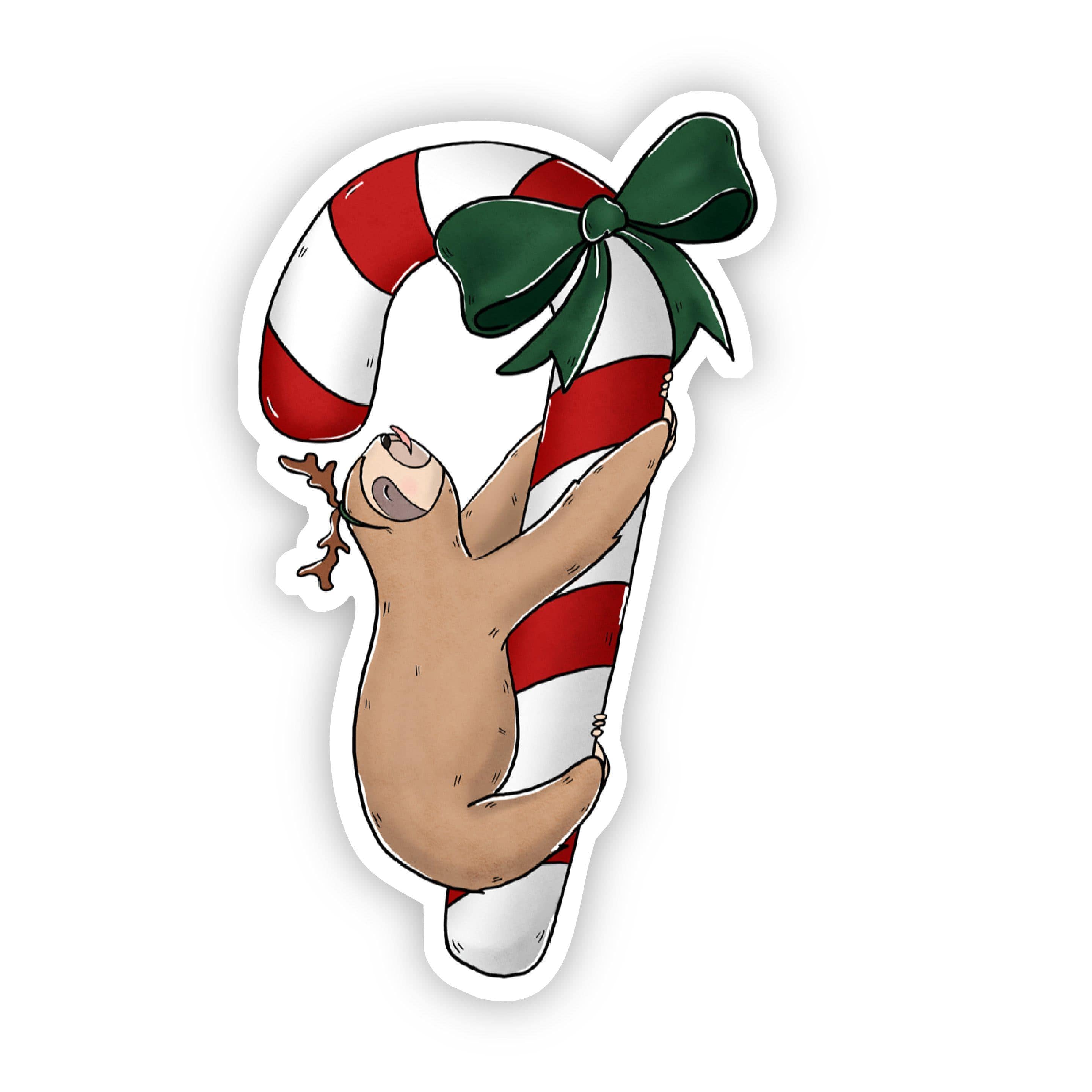 Sloth Cane Sloth Candy Cane Sticker – Big Moods