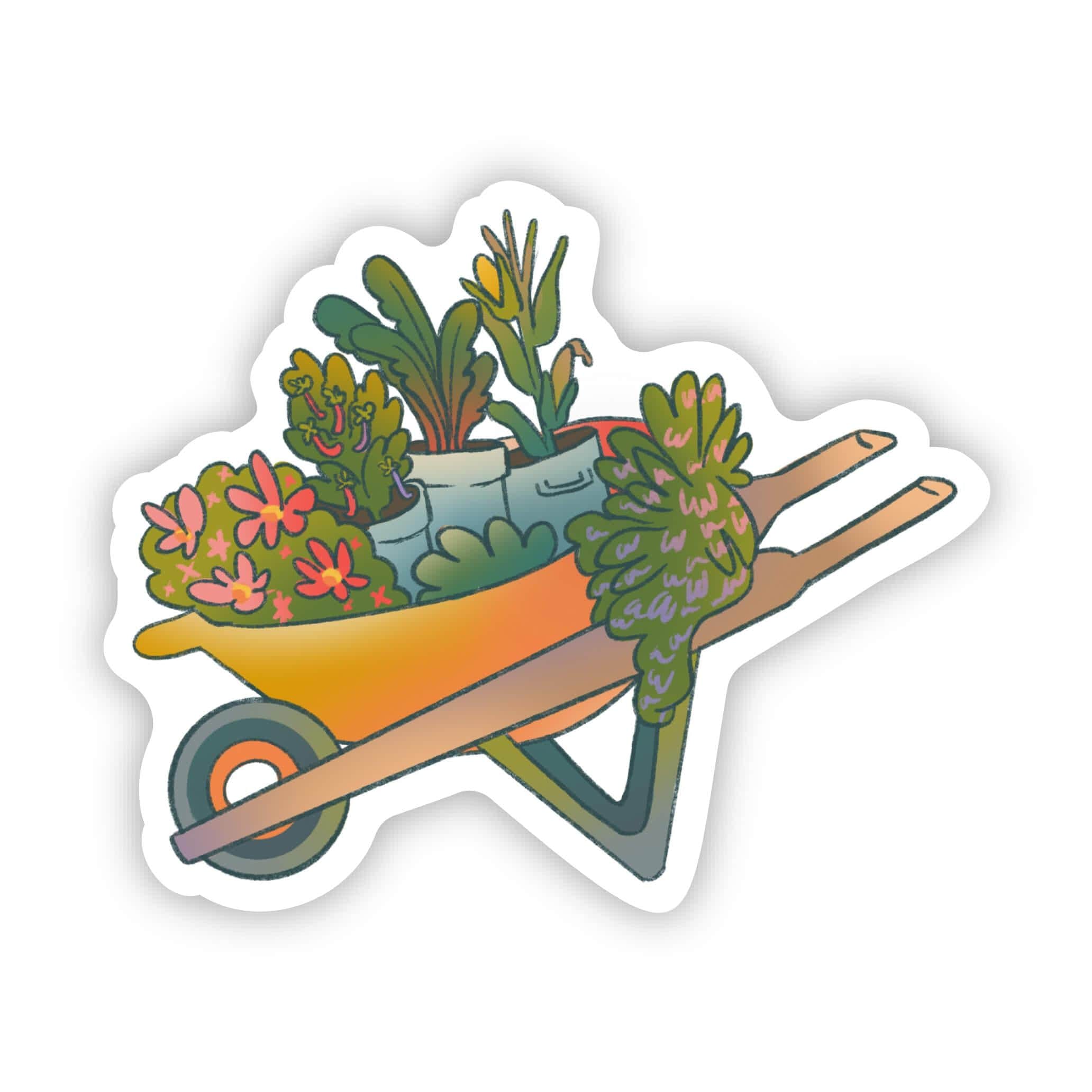 pot stickers for plants Wheelbarrow Full Of Plants | Waterproof Vinyl Sticker | 3" X 3"