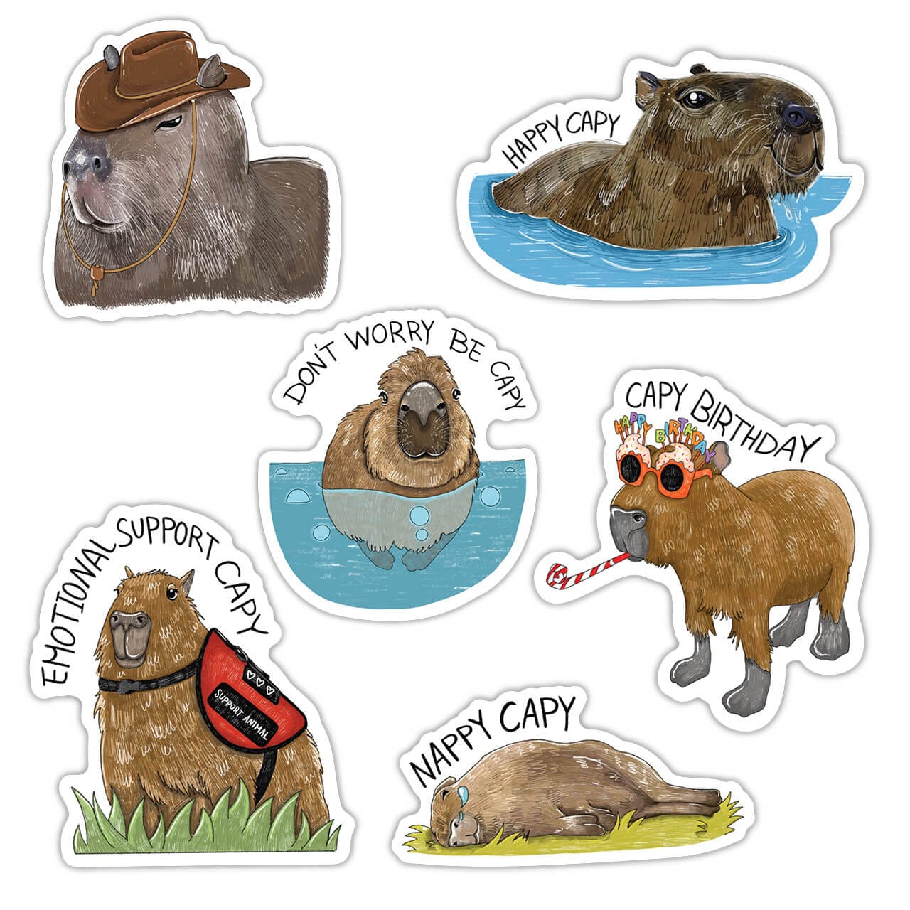 Capybara Sticker Example Capybara Sticker 6 Pack – Big Moods