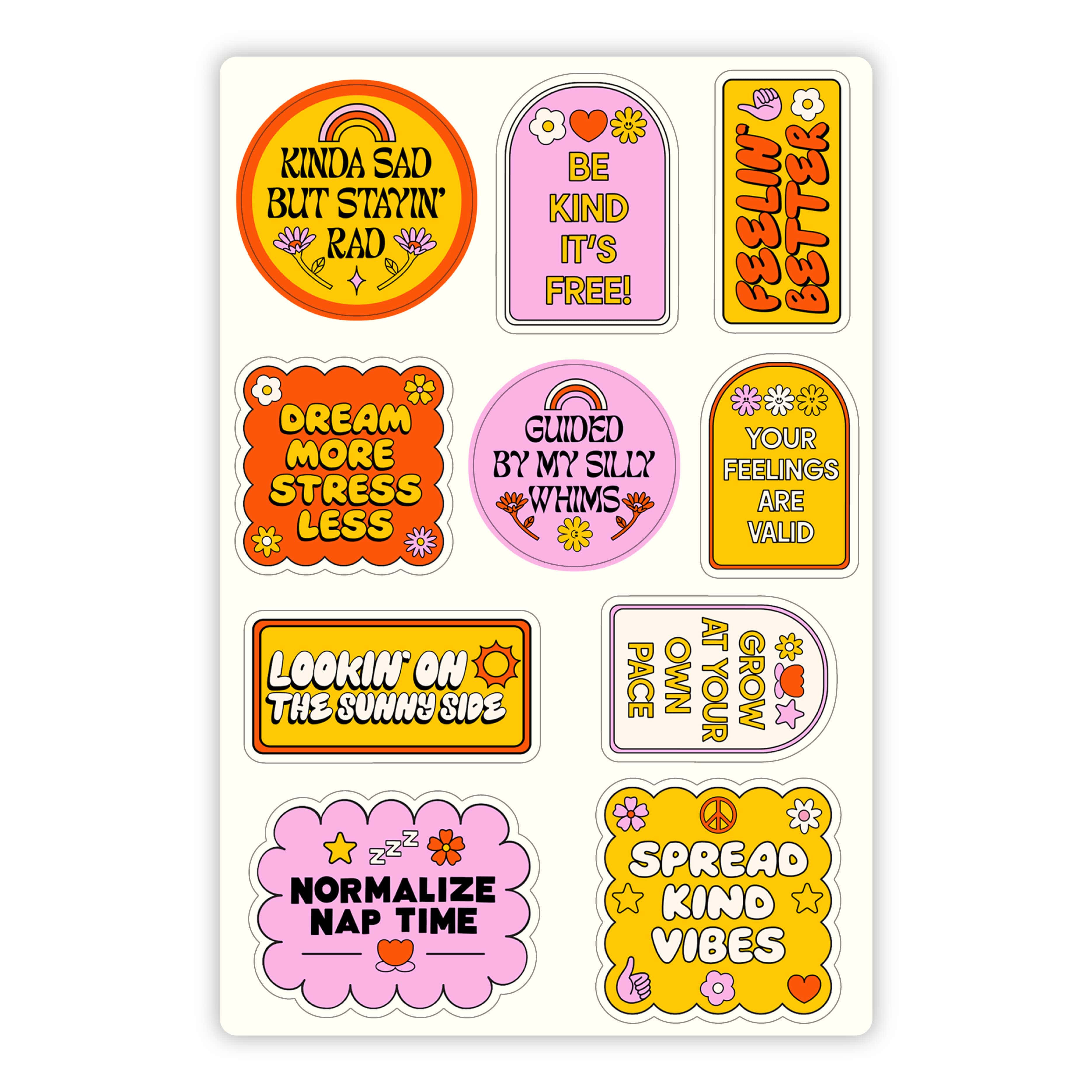 Sticker Postive Positive Vibes Mini Sticker Sheet - Retro – Big Moods