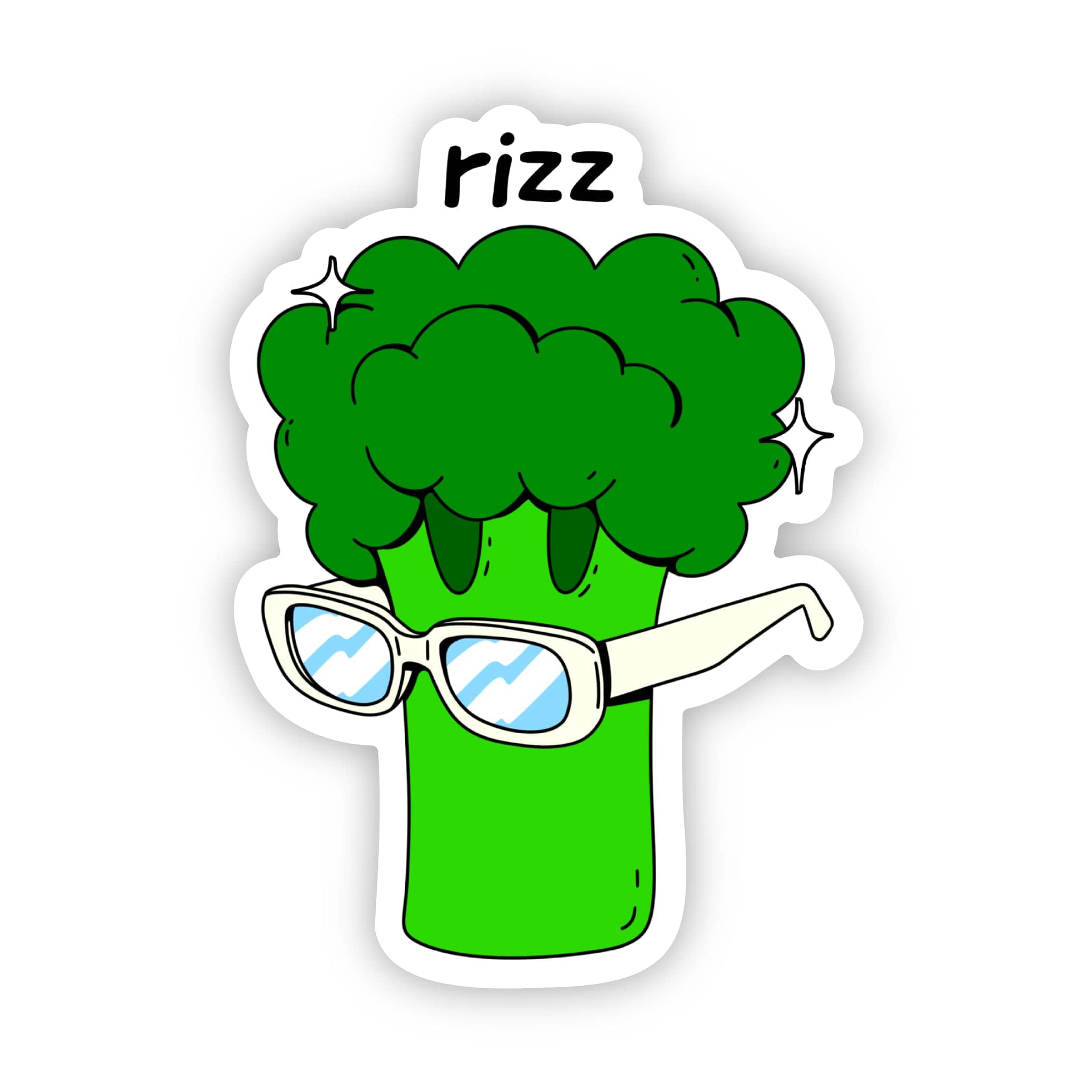 Rizz Broccoli Haircut White Sunglasses Sticker – Big Moods