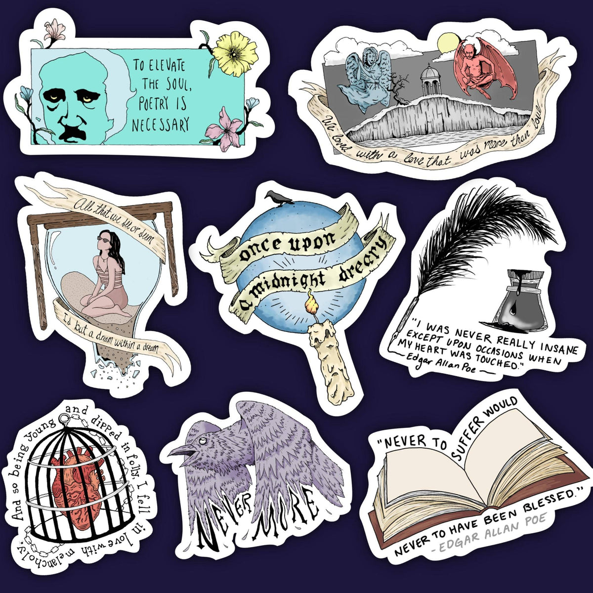 Edgar Allan Poe Sticker 8 Pack – Big Moods