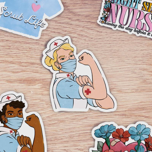 Rosie the riveter nurse pandemic sticker – Big Moods