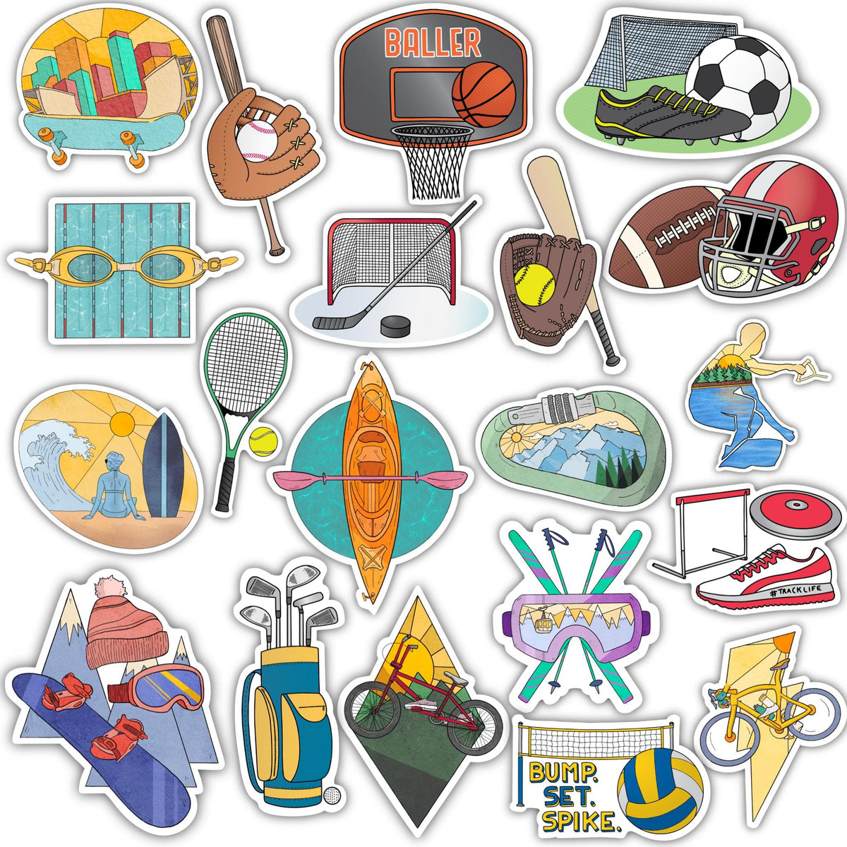 Spodrts Sticker Sport Sticker 20 Pack – Big Moods