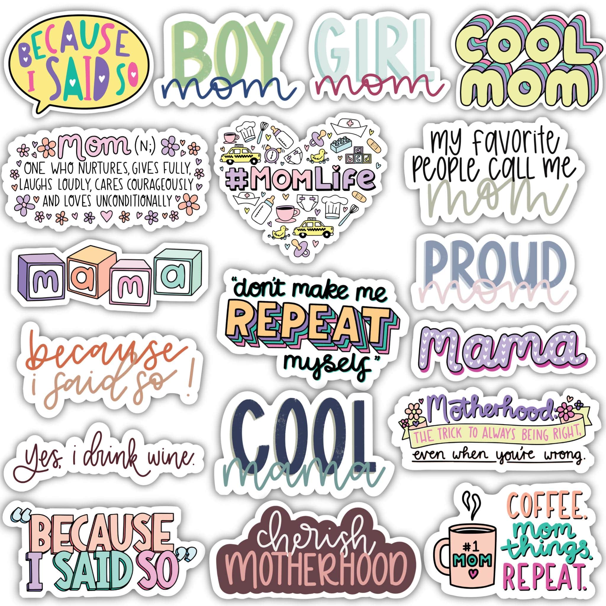 Mom Sticker Square Mom Sticker 18 Pack – Big Moods