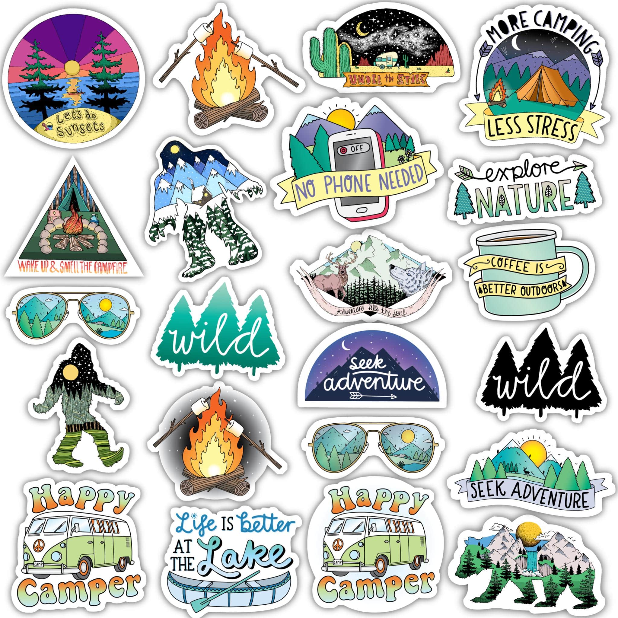 Big Moods Nature And Camping Themed Sticker Pack 5pc : Target