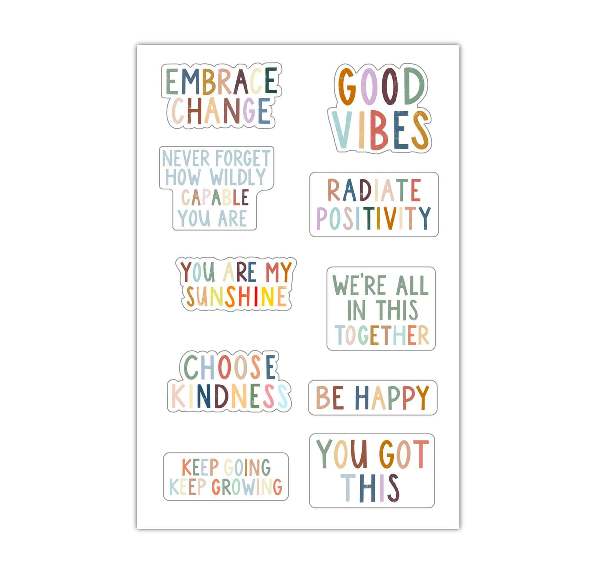 Sheet of Mini Stickers - Positivity Lettering - 10 Designs – Big Moods