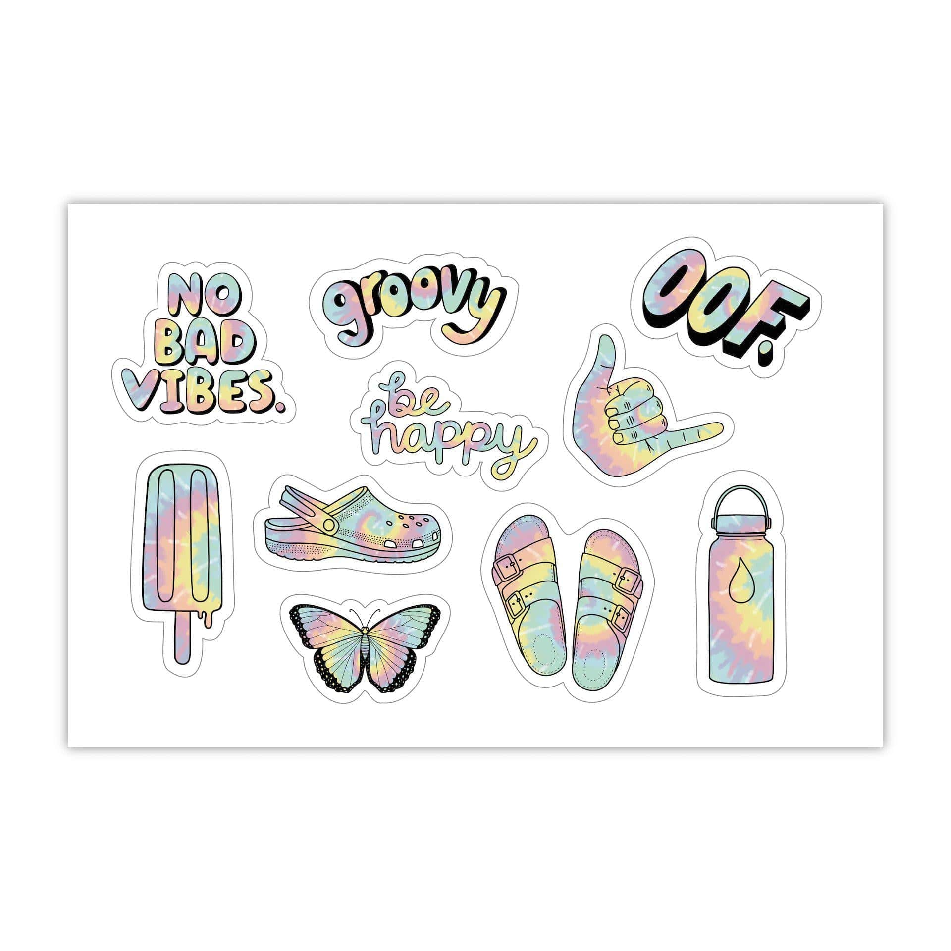 Sheet of Mini Stickers - Tie Dye Aesthetic - SMALL miniature 1 x 1 W –  Big Moods