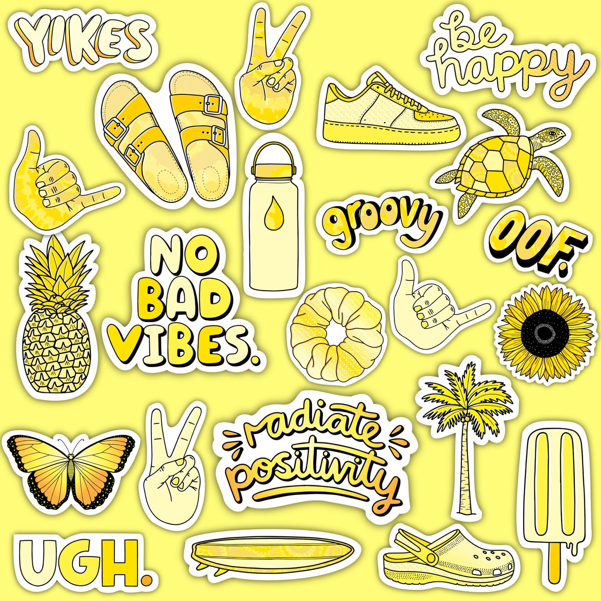 Yellow Aesthetic Sticker 23 Pack LARGE 3 x 3 – Big Moods