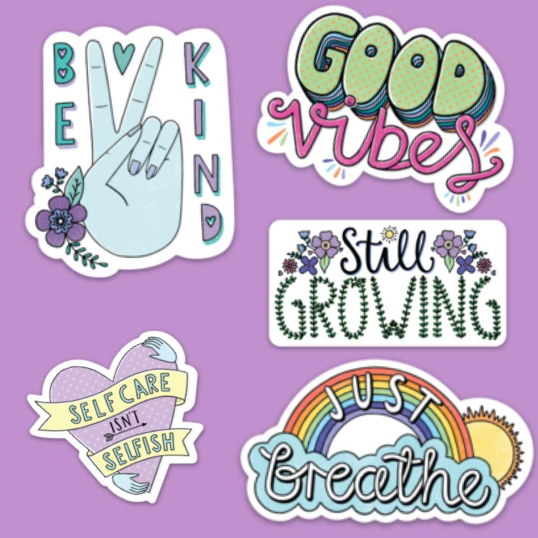 Aesthetic Sticker Pack, Pack of 5 Pink Stickers, Self Love