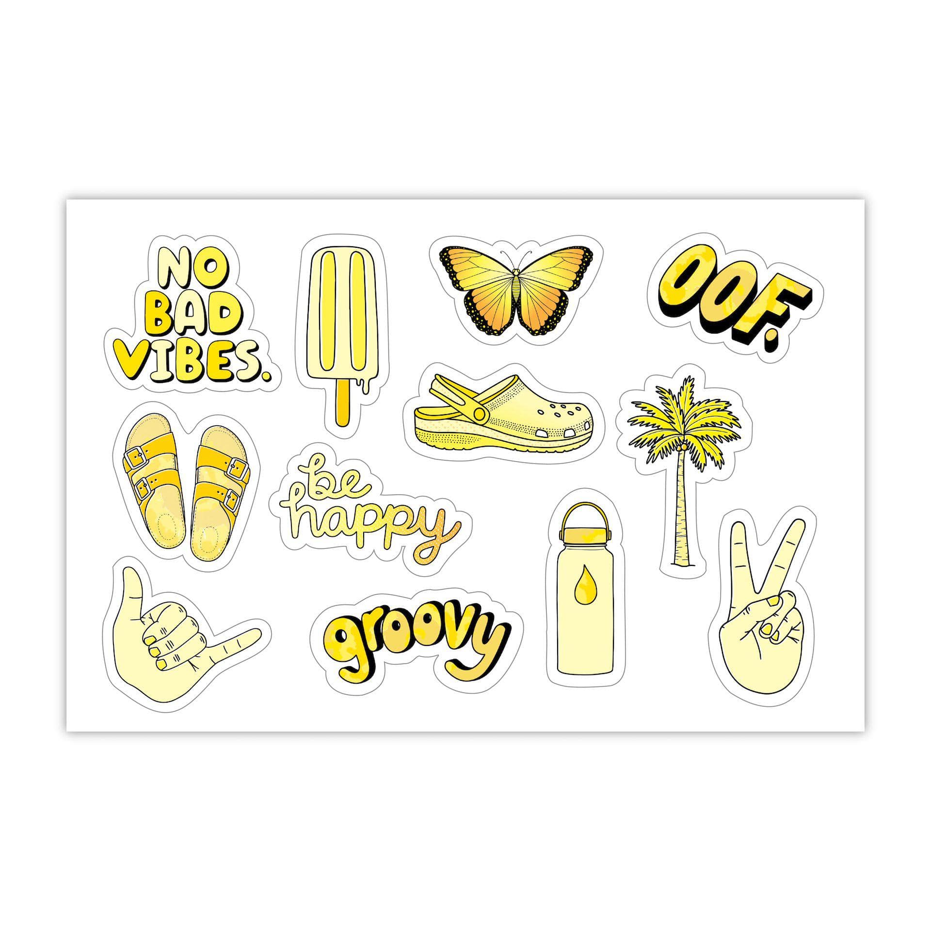 Sheet of Mini Stickers -Yellow Stickers Aesthetic - SMALL miniature 1 ...